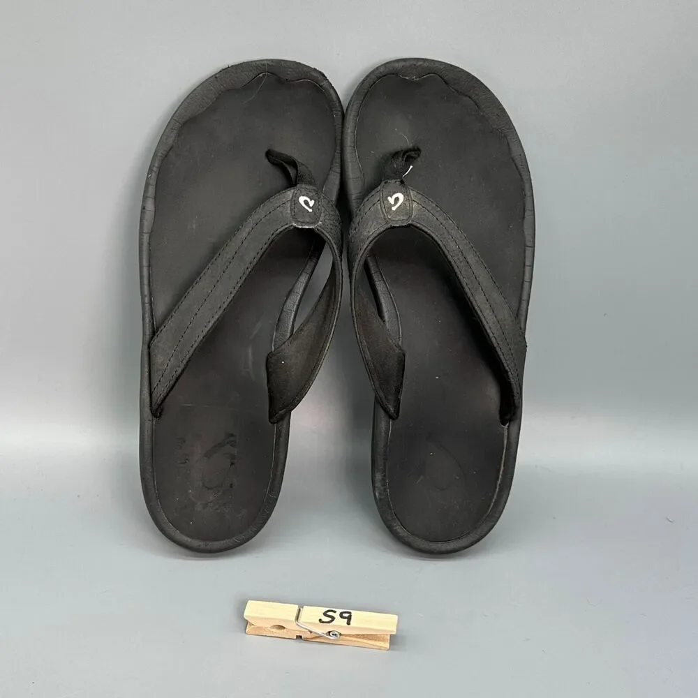 Olukai Ohana Women's Size 8 EUR 38 Flip Flop Thong Black Sandals Leather Shoes